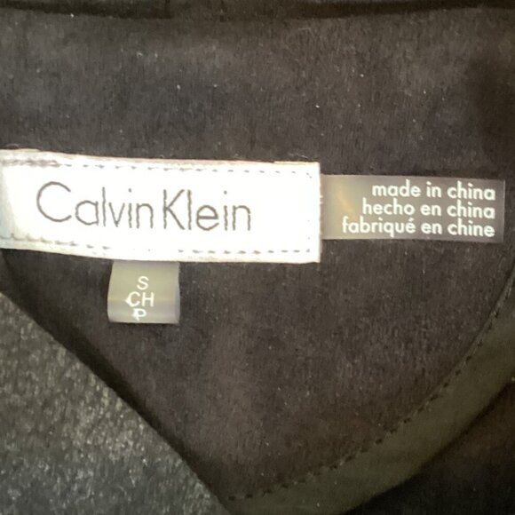 Calvin Klein Draped Faux Suede Long Zip Vest Sz S Black #323E - Picture 8 of 9